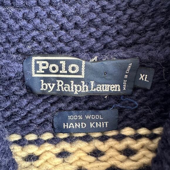 Polo by Ralph Lauren VTG 90s Handknit Wool Thunderbird Cowichan Style Sweater XL - Picture 5 of 10